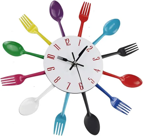 Miniatura 3 de Reloj de pared para cocina, cubiertos de cocina, reloj de pared con tenedores y cucharas 3D extraíble moderno y creativo reloj de pared para Colorido