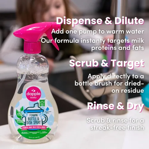 Miniatura 6 de Dapple Spray Espumoso de Poder para Biberones y Platos de Bebé, Jabón Hipoalergénico para Platos para Biberones de Bebé, Potenciado por Plantas, Sin