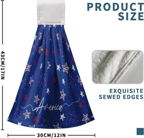 Miniatura 4 de America Stars - Juego de 2 toallas de cocina azules con lazo para colgar, patrióticas para colgar el 4 de julio, juego de 2 toallas de mano