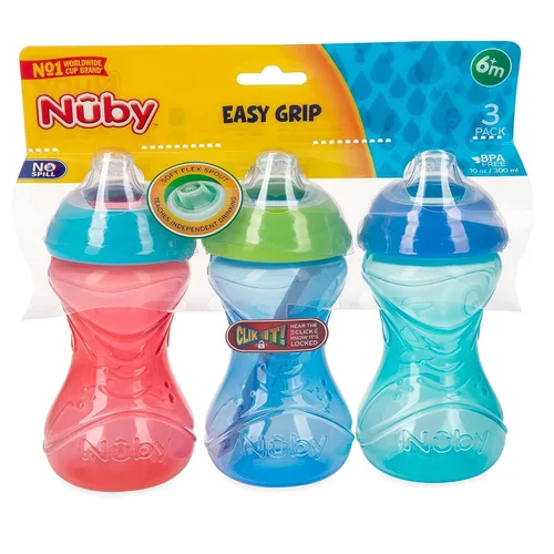 Miniatura 9 de Nuby Clik-It - Vaso para sorber de fácil agarre sin derrames y boquilla suave para niños, paquete de 3, 10 onzas, 6 meses en adelante