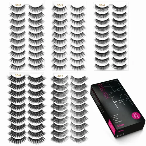 Miniatura 7 de Eliace Conjunto de pestañas postizas profesionales, 50 pares, 5 estilos de pestañas, 10 pares de pestañas postizas, hechas a mano, muy natural