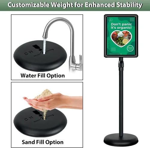 Miniatura 3 de Paquete de 6 soportes para letreros de pedestal de 11 x 17 pulgadas, soporte de exhibición ajustable para pedestal, soporte de aluminio para Negro