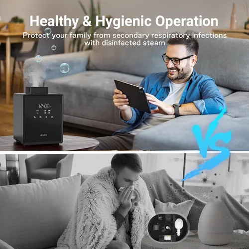 Miniatura 3 de Humidificador de vapor caliente de acero inoxidable de 3L con función de limpieza fácil y vapor caliente, humidificadores de niebla de aire 4L negro