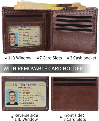 Miniatura 45 de Swallowmall AirTag Billetera para hombre con bloqueo RFID, de piel auténtica, plegable, para AirTag con 1 ventana de identificación, 13 tarjeteros