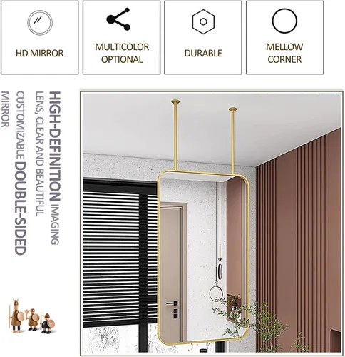 Miniatura 9 de Espejos de baño, espejo de barra colgante para montaje en techo, marco de metal dorado, espejo decorativo de pared para el hogar o hotel, vestidores