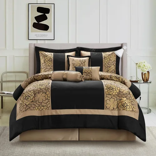 Miniatura 8 de Grand Avenue Juego de edredón gris aguamarina, tamaño Queen, juego de ropa de cama suave jacquard de 7 piezas, para todas las estaciones, falda