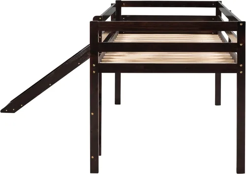 Miniatura 7 de Harper & Bright Designs Cama alta baja con tobogán, marco de cama individual de madera maciza para niños con tobogán y escaleras, no necesita somier
