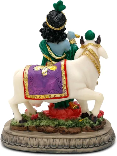 Miniatura 5 de BangBangDa Estatua de ídolo del señor indio Krishna – 5.7 pulgadas de alto, murit de dios hindú Krishna para el templo del hogar, Puja Diwali