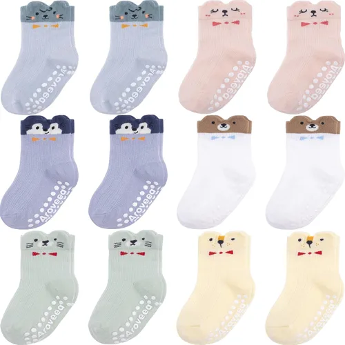 Miniatura 10 de Calcetines antideslizantes para bebés y niños pequeños, de algodón, 12 unidades, calcetines de tobillo lindos para recién nacidos, niños y niñas