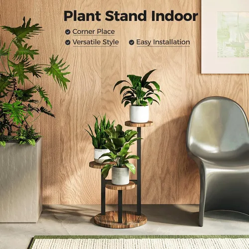 Miniatura 2 de Bamworld Soporte para Plantas de Esquina Interior de Metal y Madera Estante para Plantas Exterior Soportes Altos para Plantas Mesas para Plantas