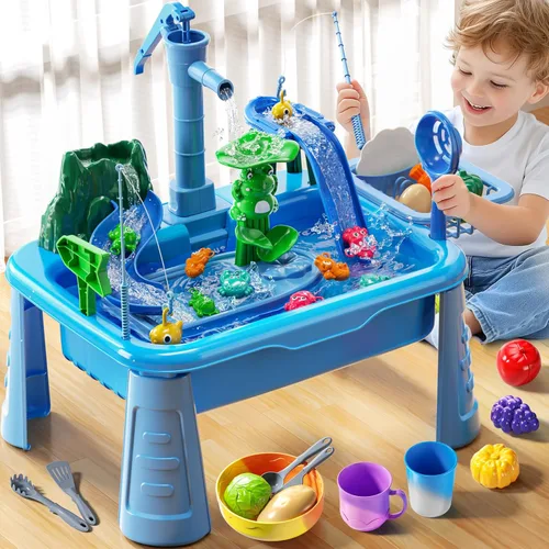 Miniatura 7 de JUKUDAHU Mesa de Agua y Fregadero de Juego para Niños de 2, 3, 4, 5, 6 Años de Edad - Cocina al Aire Libre con Agua Corriente, Juegos de Pesca, Mesa