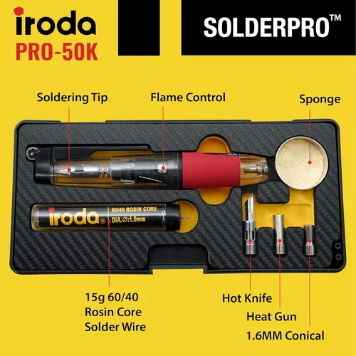 Miniatura 7 de IRODA SolderPro Kit de soldador de butano original 50K 4 en 1 inalámbrico 30-70 W grado profesional 18s herramienta de calor multifunción