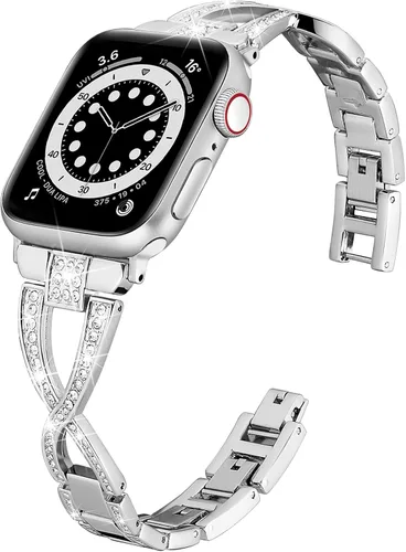 Miniatura 10 de Wipalor Dressy X - Correa para Apple Watch de 1.61, 1.57 y 1.49 pulgadas, para mujer, correa de metal con diamantes brillantes para mujer, correa