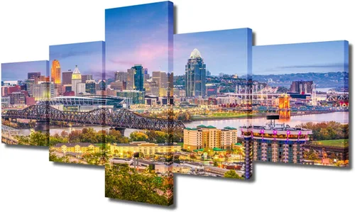 Miniatura 113 de TUMOVO Fotos en lienzo de Estados Unidos, Cincinnati, Ohio, Skyline at Dusk para tu sala de estar, impresiones de paisaje urbano de rascacielos