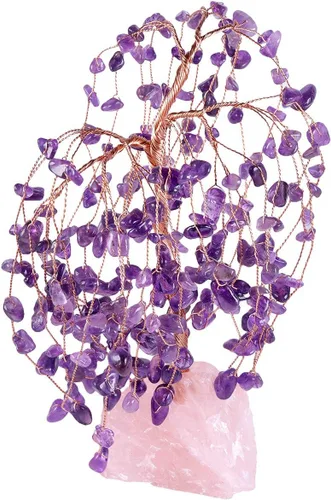 Miniatura 4 de mookaitedecor Árbol de la vida de cristal de amatista con base de piedra áspera de cuarzo rosa, decoración para riqueza y suerte, 6 a 6.7 pulgadas