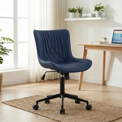 Miniatura 13 de YOUTASTE Silla de oficina marrón café, moderna silla de escritorio sin brazos con ruedas, ajustable, giratoria, mecedora, sillas de estudio