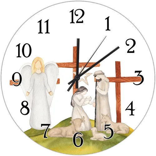 Miniatura 10 de Reloj de pared de madera de regalo cristiano de Feliz Navidad, Jesús es la razón, escena de la natividad, relojes de pared colgantes de granja
