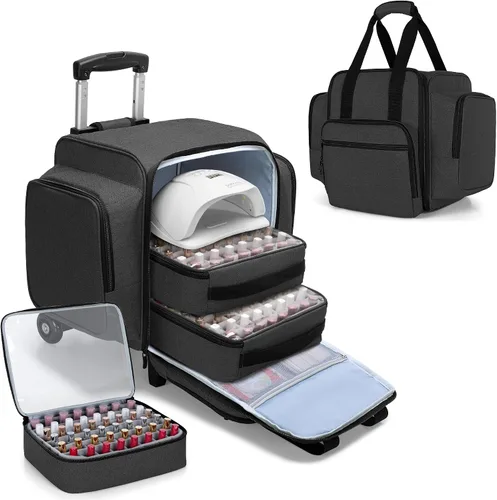 BAFASO Organizador de esmalte de uñas rodante con capacidad para 144 botellas (15ml - 0.5 onzas líquidas) y una lámpara de uñas, Negro