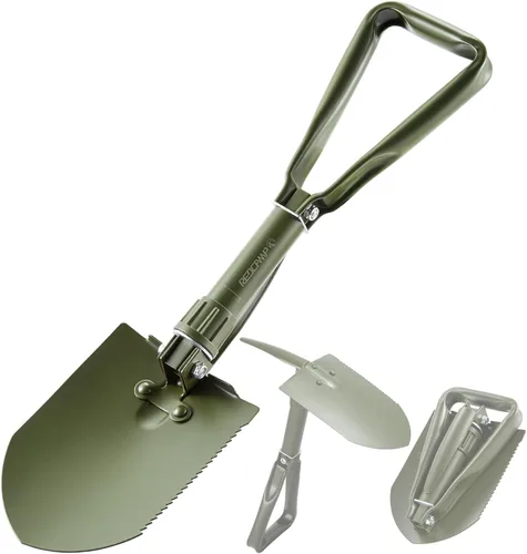 REDCAMP - Pala plegable militar de 23" para campamento con cubierta, pala portátil con acero de alto manganeso, herramienta táctica para cavar con