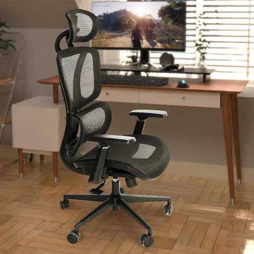 Miniatura 2 de FOH Silla de oficina ergonómica de malla con malla transpirable, silla de escritorio para computadora, silla de trabajo ergonómica con respaldo