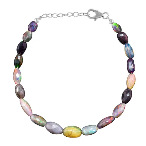 Miniatura 8 de Cuentas de piedra de ópalo de fuego etíope negro con pulsera de bola de plata para mujer, cristal curativo, joyería de piedra natal hecha a mano