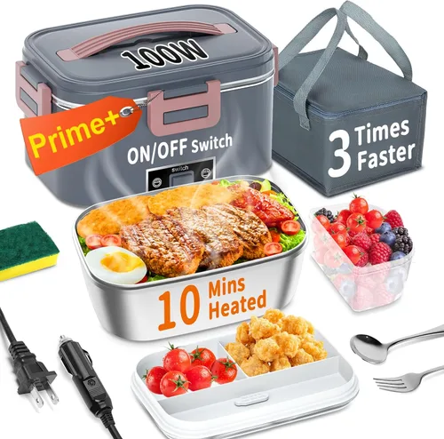 Miniatura 11 de Lonchera eléctrica térmica para adultos con 2 envases de 1.8L, interruptor de encendido/apagado de alimentación y 0.6L de doble capa, calentador