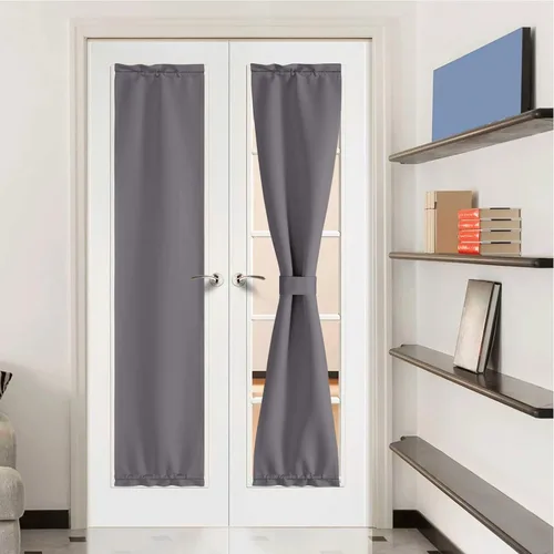 Miniatura 238 de NICETOWN Cortinas opacas unicolor con aislamiento térmico para puerta francesa, granja, oscurecimiento de habitación, puertas y ventanas de Marrón