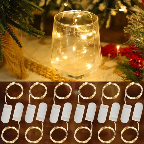 12 paquetes de luces de hadas que funcionan con pilas, 7 pies, 20 miniluces LED para decoración de mesa de dormitorio, fiesta, cumpleaños (color