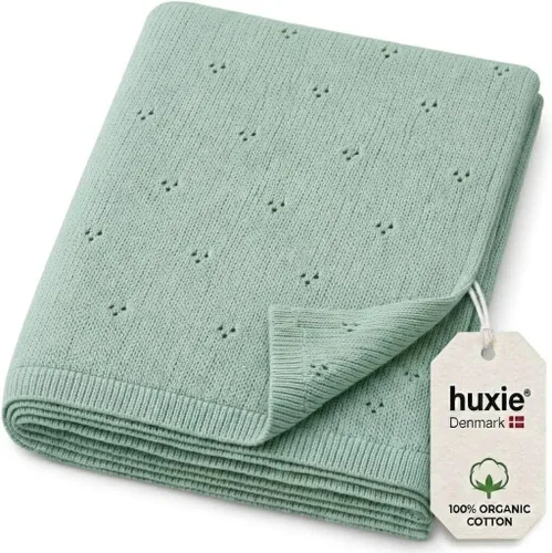 Miniatura 26 de Manta de algodón orgánico de 30 x 40 pulgadas, mantas de punto Pointelle para niños y niñas, manta ligera y suave para bebés (azul bebé)