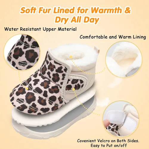 Miniatura 3 de QFH Zapatos cálidos de invierno para bebés, niños y niñas, botas de nieve antideslizantes para niños pequeños, botas de piel sintética resistentes