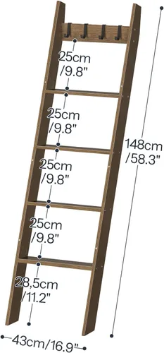 Miniatura 2 de HOOBRO Escalera para Mantas para Sala de Estar y Dormitorio, Estantería de Pared Inclinada de 5 Niveles para Toallas de Baño, Estantería