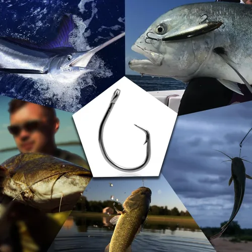 Miniatura 5 de Anzuelos Circulares para Agua Salada, Anzuelos de Pesca en Línea 5X Fuertes para Bagre 25pcs, Negro/Acero de Alto Carbono/Sin Desplazamiento/Ojo