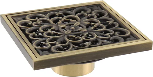 Miniatura 9 de MY MIRONEY Drenaje de suelo antiguo cuadrado de latón para ducha, escurridor de suelo de baño de 4 pulgadas con cubierta extraíble, colador de aguas