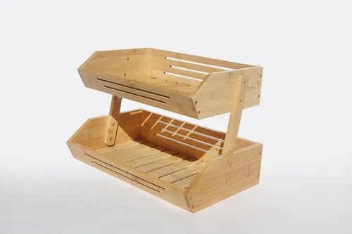 Miniatura 8 de Cesta de frutas de bambú de 2 niveles para encimera de cocina con ganchos para colgar plátanos, soporte de fruta de madera para encimera de cocina