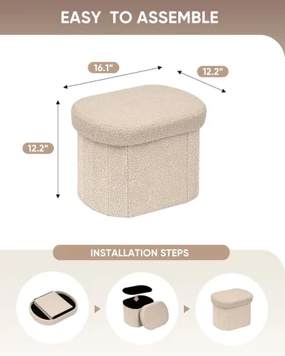 Miniatura 3 de B FSOBEIIALEO Otomana de Almacenamiento para Dormitorio, Reposapiés Otomano Plegable de Almacenamiento Boucle, Cubo Otomano Plegable Pequeño de Beige