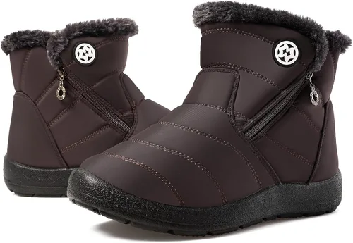 Miniatura 28 de Eagsouni Botas de nieve para mujer, botines de invierno para mujer, con forro de piel cálida, botines gruesos con cremallera, zapatos planos