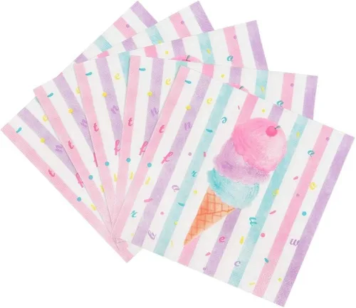 WERNNSAI Suministros para fiestas de helados, desechables de 3 capas, con temática de helado dulce rosa, para cumpleaños o baby shower, almuerzo,