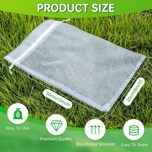 Miniatura 3 de QPRETTY DU 100 bolsas de organza, protectores de frutas de malla blanca de 8 x 12 pulgadas con cordón para uvas, mango, verduras, jardín
