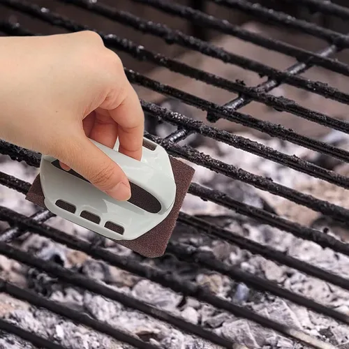 Miniatura 6 de 8 piezas de ladrillos de limpieza de ladrillos de limpieza de parrilla con 2 piezas de mango superior plano para eliminar manchas al aire libre