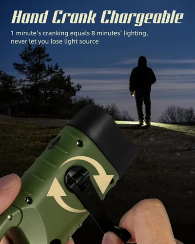 Miniatura 5 de SEANCHEER Linternas solares de manivela, linterna LED compacta recargable de emergencia, linterna de supervivencia de mano, linterna de dinamo