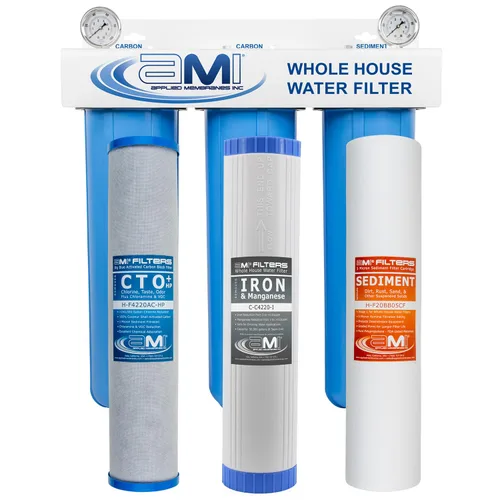 Miniatura 10 de Applied Membranes Inc. Sistema de filtro de agua de 2 etapas para toda la casa, 1 cartucho de filtro de carbono y 1 hierro, 4.5 x 10 pulgadas