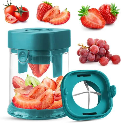 Miniatura 7 de Cortador de frutas pequeño, cortador creativo de fresas y uvas, haciendo rápidamente ensalada de frutas y verduras (negro)