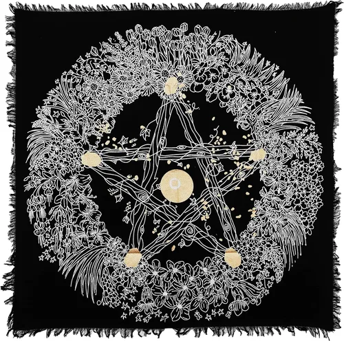 Miniatura 7 de Indian Consigners Pentagrama floral Alter Cloth cubierta de altar perfecta tarot propagación brujería (17.7 x 17.7 in (18 x 18 pulgadas), dorado)