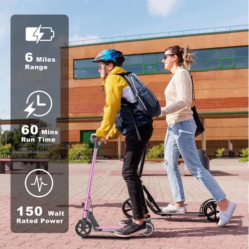 Miniatura 6 de Patinete eléctrico para niños de 6 a 12 años, motor de 150W, 4/7/11 mph, tiempo de conducción de 60 minutos, velocidad ajustable, pantalla LED