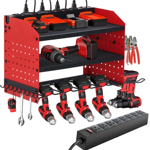 Miniatura 10 de GarveeTech Organizador de herramientas eléctricas, soporte de pared para taladro, estante de garaje resistente de 4 capas con cargas de metal de 400