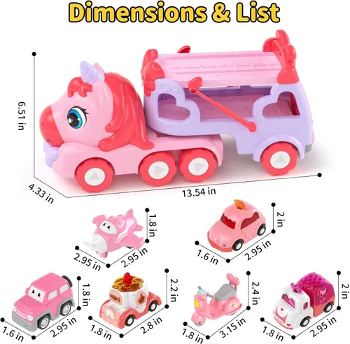 Miniatura 9 de newcrave Camión transportador 7 en 1 de juguetes para niñas de 1, 2, 3 años, regalos de cumpleaños, juguetes de princesa para niños pequeños de 1 a
