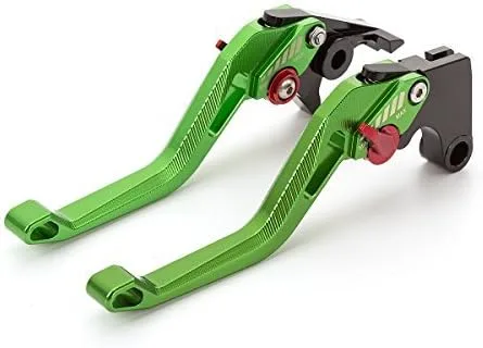 Miniatura 10 de Palancas de freno y embrague CNC para motocicletas Ninja 300R, 400, 250R, 250, 125 y ZX25R Palanca verde con ajuste negro.