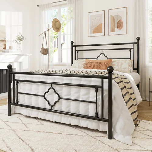 Miniatura 3 de Allewie Moderna base de cama tamaño Queen de plataforma metálica con cabecero y estribo vintage/base de colchón/almacenamiento debajo de la cama/