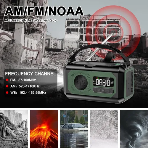 Miniatura 3 de Radio de emergencia de 12000 mAh, radio portátil de alerta meteorológica AM/FM/NOAA, manivela con linterna, lámpara de lectura, alarma SOS, cargador
