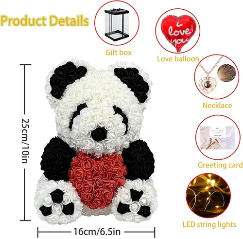 Miniatura 5 de Oso de rosas hecho a mano, oso de peluche de rosas eternas, juego de oso de rosas eternas, día de San Valentín, aniversario, día de la madre, Panda